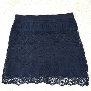 American Eagle Navy Crochet Mini Skirt Lined Party‎ Size 8 Boho Chic Retro Funky